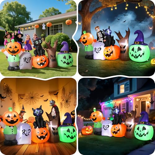 Halloween Inflatable Outdoor Decoration Set - 8.5ft Pumpkin & Black Cat Scene
