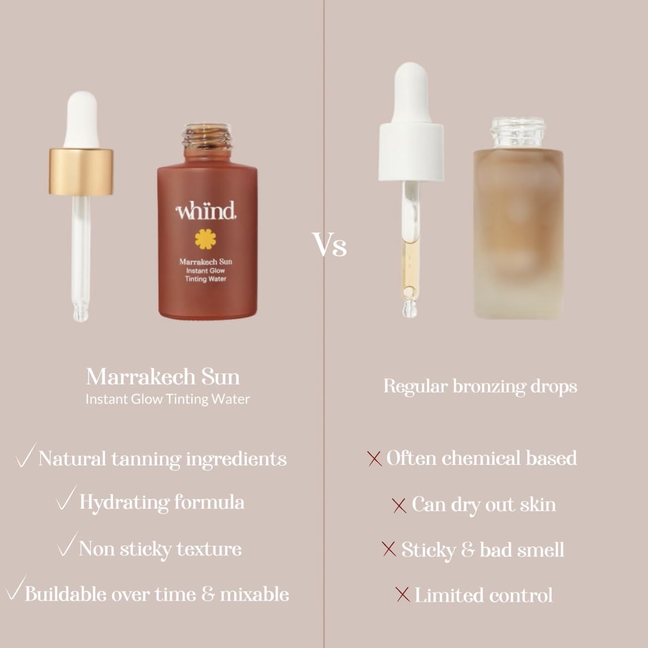WHIND Marrakech Sun Instant Glow Tanner Drops - Lightweight, Streak-Free Face Bronzer - 1oz / 30ml