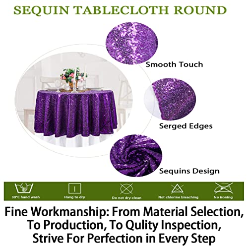 Purple 48-Inch Sequin Round Tablecloth for Wedding Party Decor