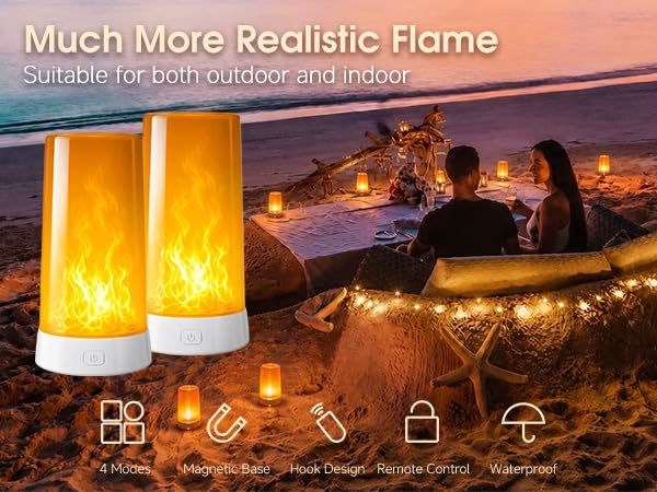 Rechargeable LED Flame Light with Remote & Timer - Waterproof Indoor & Outdoor Lamp