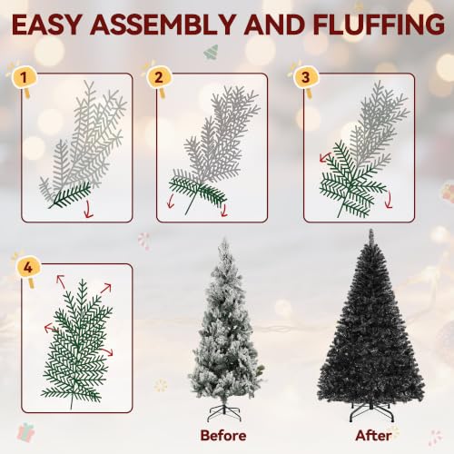 7.5ft Black Artificial Christmas Tree with 1258 Tips - Halloween Holiday Decor