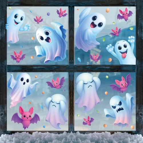 Halloween Ghosts & Bats Window Clings - Spooky Ghost & Bat Window Stickers, Reusable Static Decals, 2 Sheets - Halloween Decorations, Classroom & Home, Variation: Ghosts & Bats