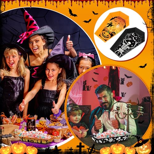 Halloween Coffin Shaped Plastic Serving Tray Set - 4 Pieces, Spooky Gothic Design