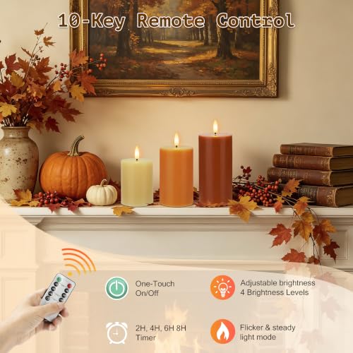 AFINETH Orange Flameless Candles with Remote - Fall Battery Operated Wax Pillars