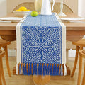 Royal Blue Floral Boho Table Runner 13 x 48 Inches - Handmade Rustic Decor