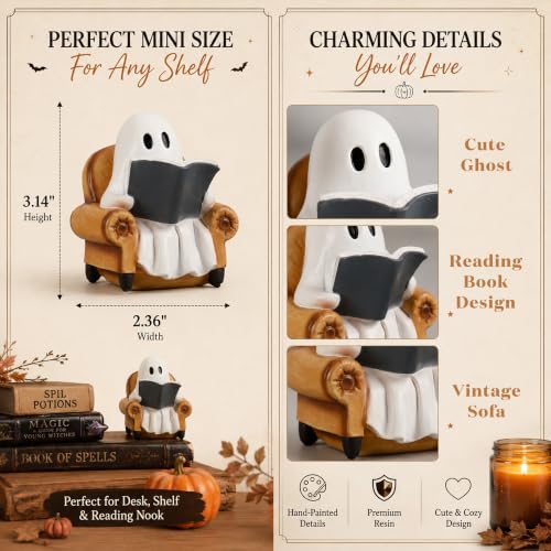 Halloween Indoor Ghost Reading Book Decor - Book Lovers Gift - Variation of Reading Ghost