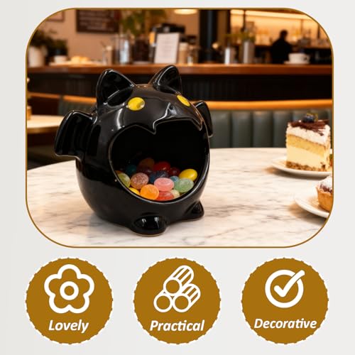 Bat Shaped Ceramic Bowl - Cute Halloween Storage Container for Home Decor - Black - Variation of THIS listing