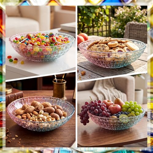 Colorful Crystal Glass Fruit Bowl - Hand Painted Decor, 10 Inch