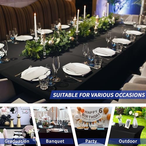 Black 6Ft Spandex Fitted Tablecloth Set - 12 Pack for Rectangle Tables - Washable & Wrinkle-Resistant