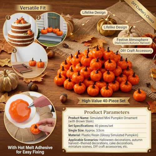 Mini Artificial Pumpkins Set - 40 Pcs 1.4 Inch Fall Halloween Thanksgiving Decor