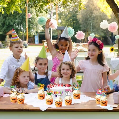 48PCS Summer Halloween Cake Toppers Spooky Fruit and Ghost Decor for Parties
