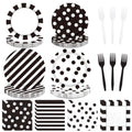 Black and White Polka Dot and Striped Party Decorations Set for 48 Guests