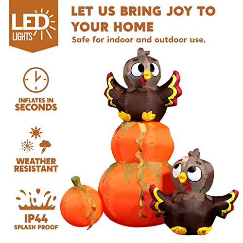 6 FT Thanksgiving Inflatable Stacking Pumpkin Turkey with Built-in LEDs - Outdoor Yard Decor