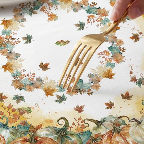 Fall Fitted Round Tablecloth 45-56 Inch with Pumpkin Leaves Orange - 56" Variation