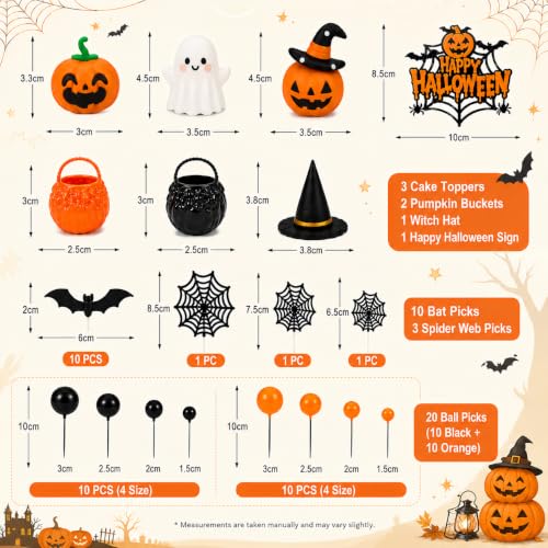 Halloween Cake Topper Set - 40 Pcs Pumpkin Ghost Bat Decor with Sign & Web