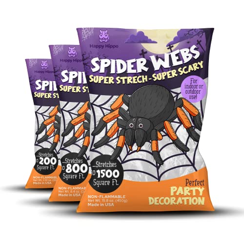 Halloween Spider Web Decoration Extra Large 1500 Sq Feet with Plastic Spiders