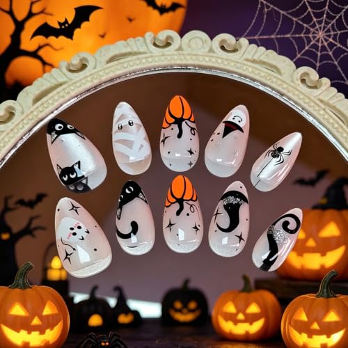 Halloween Press On Nails - Medium Almond Style-46, 24 Pack, Cute & Easy to Apply