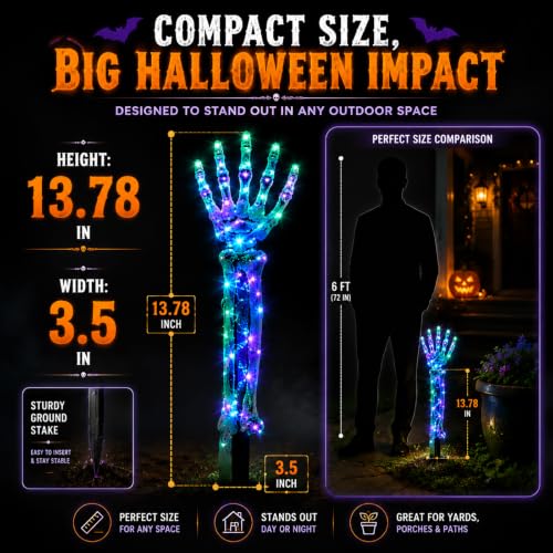 White Halloween Solar Skeleton Stakes with Glowing Skull Hands - Outdoor Pathway Decor