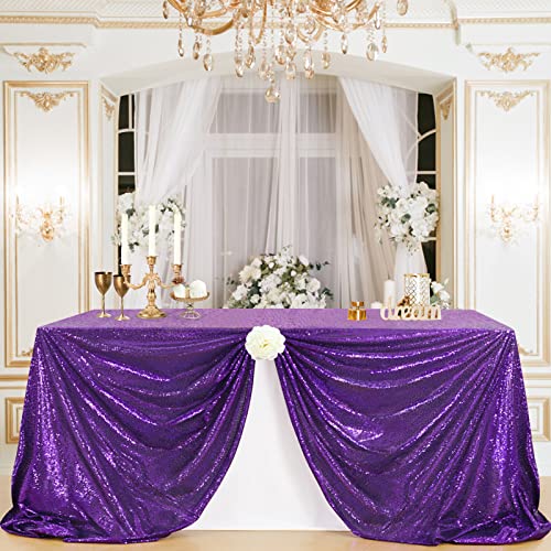 Rectangular Purple Glitter Table Cloth 132x90 Inches Sequin Party Decor