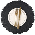 Round Faux Leather Placemats Set of 4 - Black Table Mats for Dining