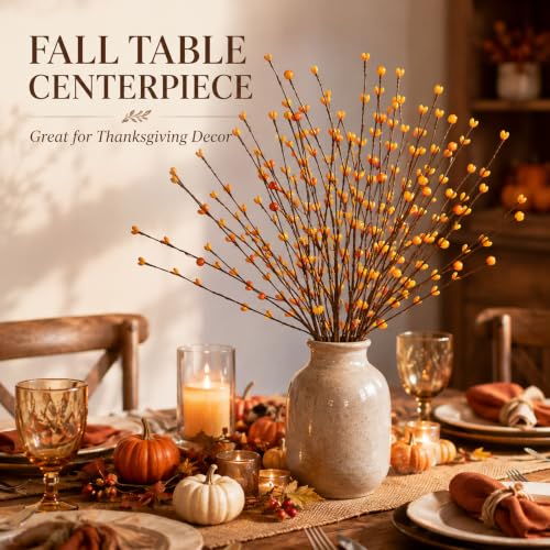 Fall Berry Stems Faux Autumn Flowers with Orange Yellow Berries - Rustic Fall Decor