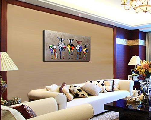 Colorful Zebra Canvas Wall Art - 40" x 20" Modern Animal Painting Ready to Hang