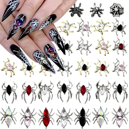 Silver Spider Nail Charms Set - Halloween 3D Gold & Silver Nail Gem Decorations for Nails - Variation: Silver Spider-6