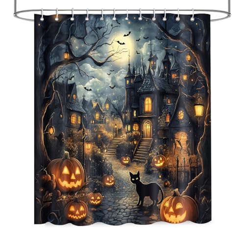 APROPHIC Halloween Horror Castle Shower Curtain - Black1, 72x72 in