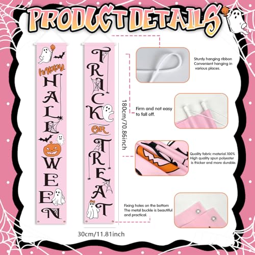 Pink Halloween Porch Banner for Front Door - Trick or Treat Decorations