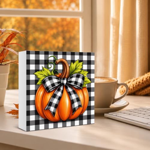 Fall Decor Checkered Pumpkin Wooden Sign - Sign-11