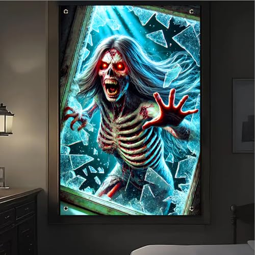 Halloween Red Eyed Skeleton Window Cover 31x47 Inch Polyester Decor