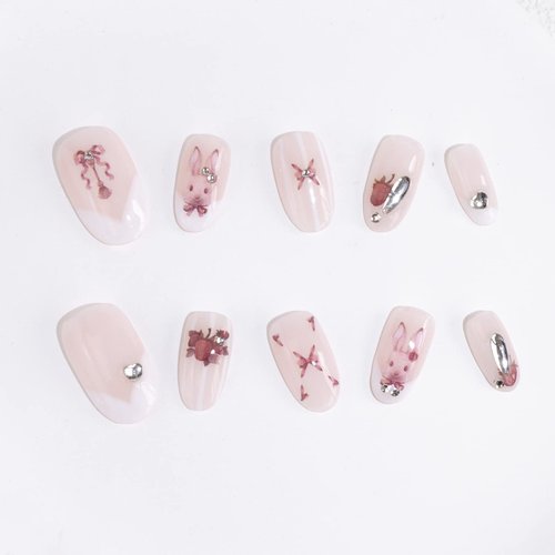 Light Rain Small Size Hand-made Press on Nails, 3D Gel UV Finished False nails with Design by Professional Manicurist