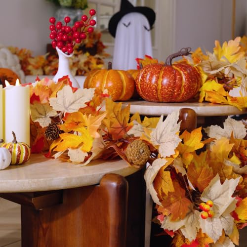 6 Pack Fall Leaf Garland with Lights - 35.4Ft Autumn Maple String Lights for Thanksgiving Halloween
