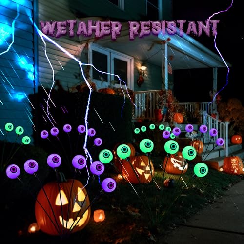 Eyeball Halloween Outdoor Solar Lights 4 Pack Waterproof Green Purple Scary Decor