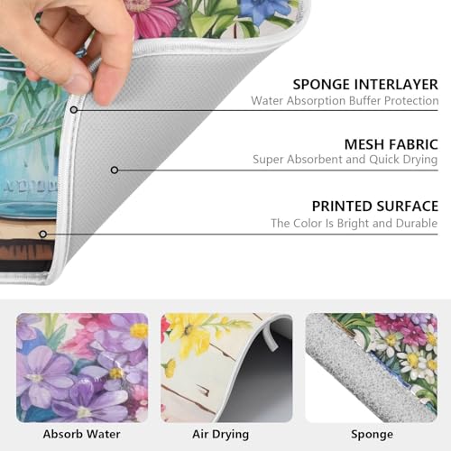 24x18 Inch Floral Jars Dish Drying Mat for Kitchen Counter Absorbent Microfiber