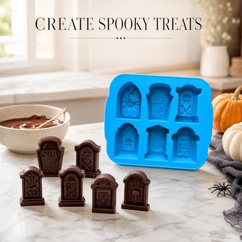 Halloween Tombstone Silicone Mold 2-Pack for Cake & Crafts - RIP, Skulls, Spiders