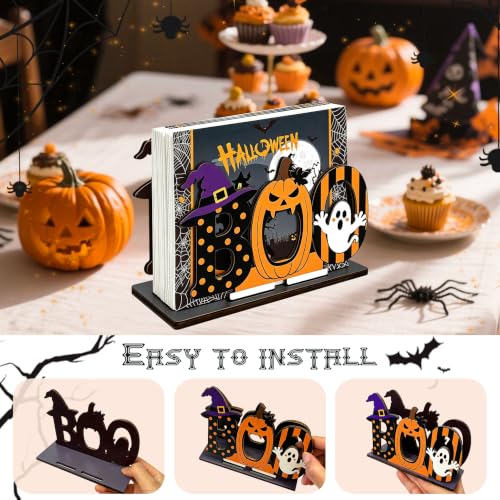 Halloween Napkin Holder Wooden Pumpkin Ghost & Witch Design | Party Decor