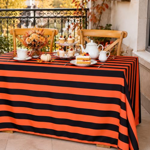 Halloween Black and Orange Striped Rectangle Tablecloth 57x120 Inch - Waterproof & Durable