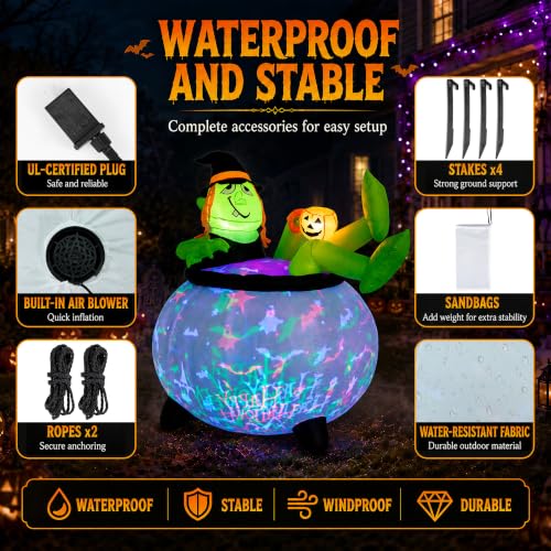 5 FT Halloween Inflatable Witch Cauldron with LED Lights - Outdoor Yard Decoration