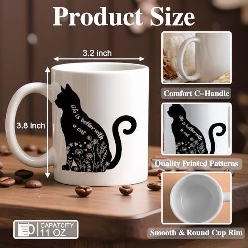 Funny Life Is Better With A Cat Ceramic Coffee Mug - Black/White - 11oz
