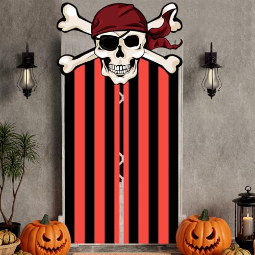 Halloween Pirate Party Banner & Door Curtain Set with Hooks - Photo Backdrop Decorations