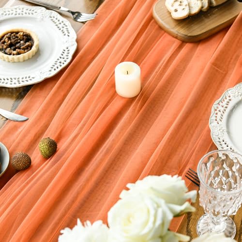 Bright Orange 3-Pack 59x120 Inch Gauze Table Runners for Holiday & Wedding Décor