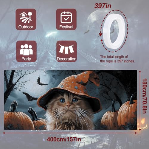 Halloween Garage Door Banner 6x13FT Pumpkin Skull Ghost Door Cover Outdoor Decor