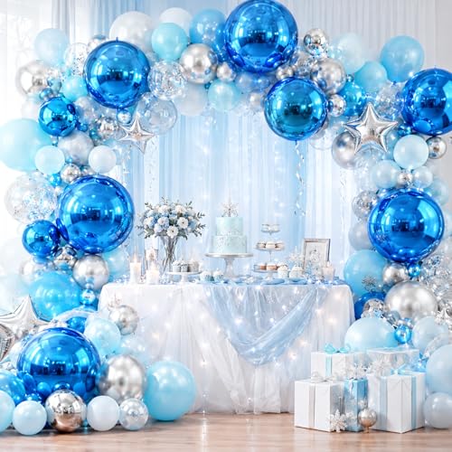 10Pcs Blue Round Foil Balloons 15, 18, 22 Inch for Party Decorations - Reusable