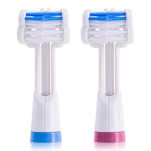 Triple Bristle Replacement Brush Head Refills | Innovative 3 Head Design | Compatible with Triple Bristle Brand Sonic Toothbrush | Color Changing Indicator Bristles | 2 Pack (Blue & Pink)