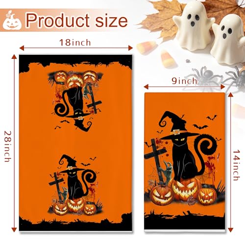 Halloween Kitchen Towels Set of 2 - Cat Pumpkin Halloween Decor - Hexagram