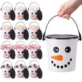 12 Pack Christmas Snowman Candy Buckets with Handles - Holiday Treat Pails