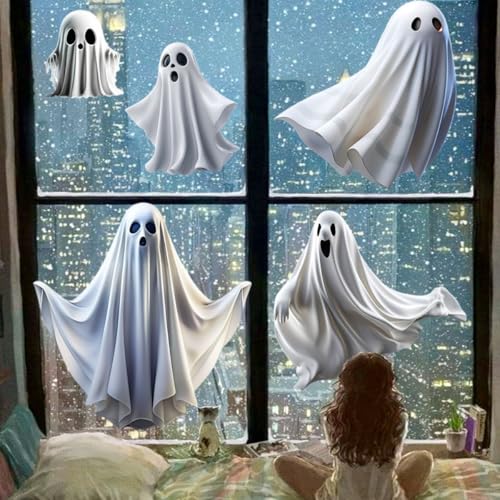 Ghost Window Clings - Vintage Halloween Ghost Stickers for Glass Windows - Variation: Ghost-1