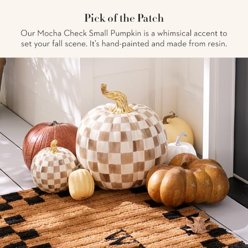 Small Resin Pumpkin Decor - Brown & White Mocha Check - Autumn Fall Thanksgiving