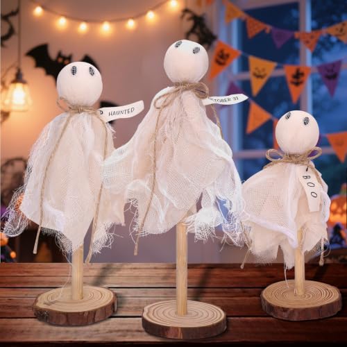 Halloween Ghost Table Centerpiece Decorations Set - Primitive Wooden Halloween Decor